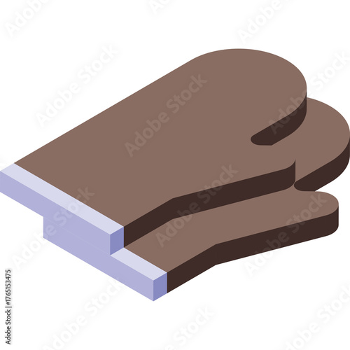 Two Brown Mittens With White Trim In Isometric View Isolated On White Background