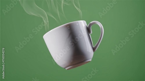 Floating Coffee Cup with Steam | Minimalist 3D Animation on Green Screen