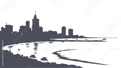 Tampa skyline vector art features a silhouetted skyline of warsaw, poland beach. Suitable for travel brochures, city guides, and websites.