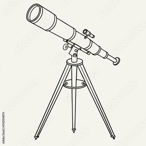 Telescope on tripod drawing for astronomy