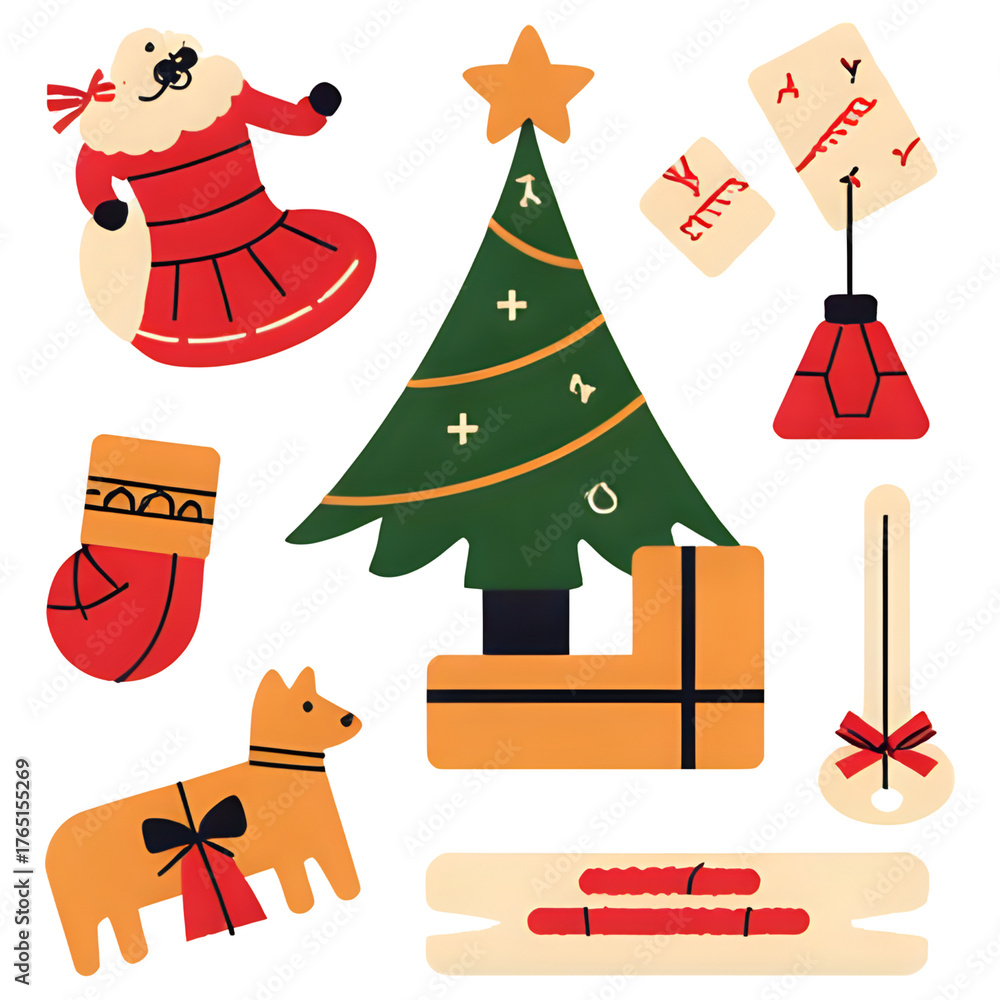 Obraz premium Set of Flat Design Christmas Icons and Holiday Decorations Collection