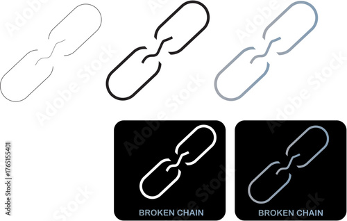 Broken Chain Icon Set Diverse Styles for Digital Design and Symbolism