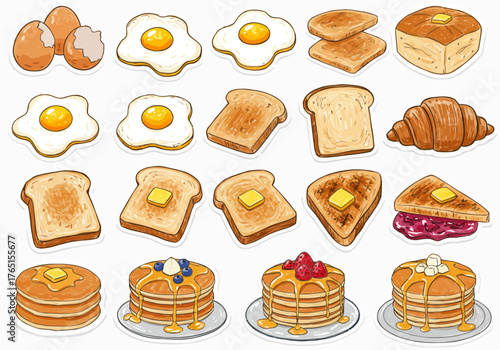 Breakfast Bonanza Colorful Cartoon Breakfast Food Collection