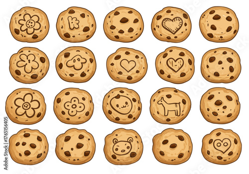 Delicious Cartoon Cookies with Cute Designs for Baking and Food Illustrations