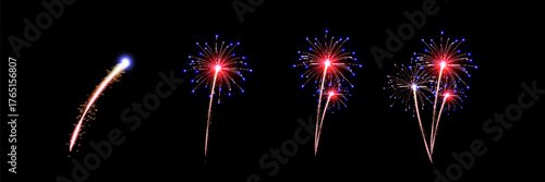 Vector Brightly Colorful Fireworks on the background of the night sky.