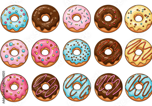 Delicious Assortment of Colorful Donuts, Perfect for Sweet Treats and Pastry Themed Designs