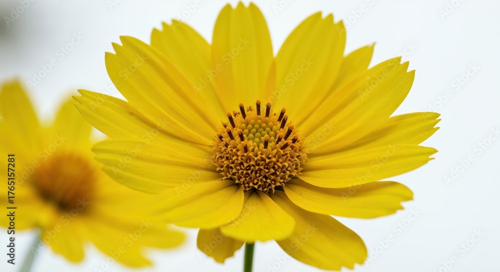Naklejka premium Radiant Bloom: A close-up shot captures the delicate beauty of a vibrant yellow flower with intricate petal arrangement, showcasing nature's artistry in full splendor.