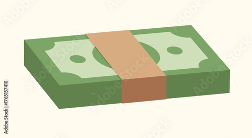 Illustration of a stack of green money with a brown band around it for finance themes