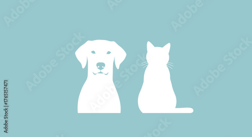 Simple and clean illustration of a dog and cat silhouette in soft blue background