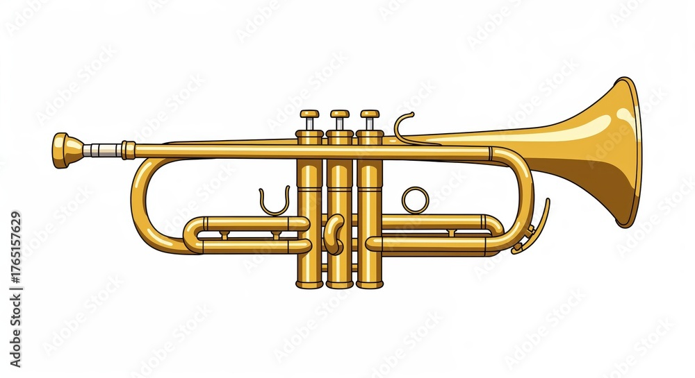 Obraz premium Brass Trumpet: A finely detailed depiction of a polished brass trumpet, highlighting its intricate design and gleaming surface. A symbol of musical artistry, waiting to create melodies.