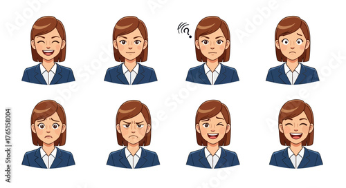 Illustration of a businesswoman displaying a range of emotions and expressions
