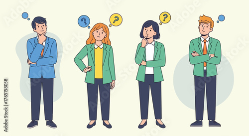 Diverse group of business professionals pondering solutions and strategizing together