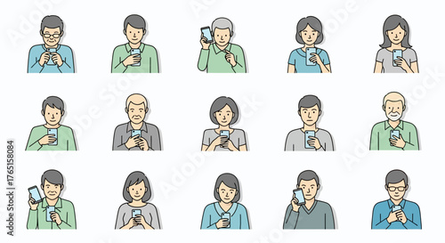 Diverse group of people using smartphones for communication and digital interaction