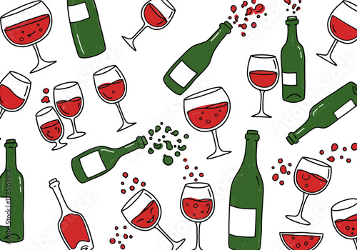 Festive Wine Glass and Bottle Celebration Pattern