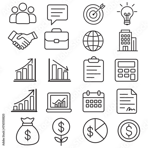 Business and Finance Outline Icons Collection for Analytics and Management