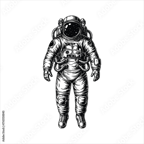 Detailed Astronaut Illustration in Spacesuit Exploring the Cosmos.