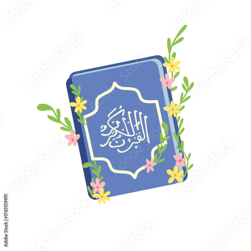 illustration of quran with floral decoration