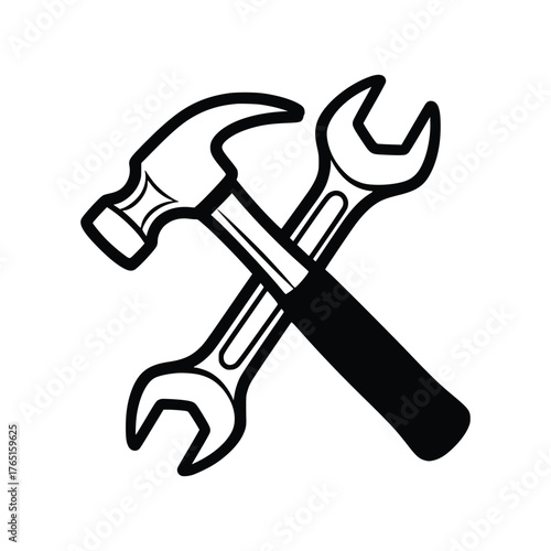 Hammer and Wrenches Crossed Tools for Construction and Repair.