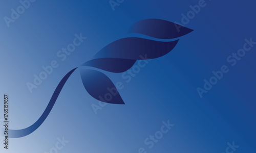 Blue Leaf Flow on Corporate Gradient, A minimalist blue gradient background with a flowing ribbon-leaf motif. Clean, modern, and balanced with generous copyspace for text or branding