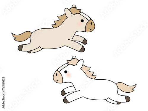 走るかわいい馬の手描きイラスト 2026年 干支 午年