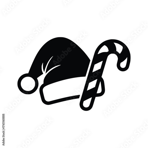 Festive Holiday Cheer Santa Hat and Candy Cane Silhouette.
