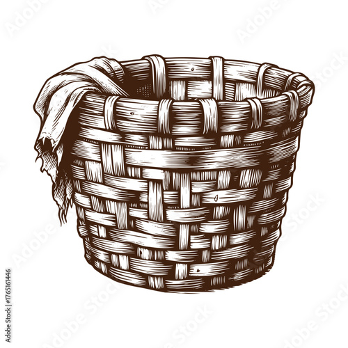 Rustic Woven Basket with Cloth