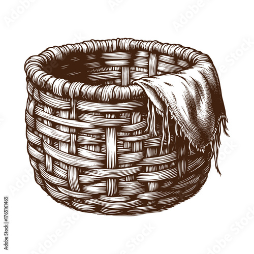 Rustic Woven Basket with Cloth