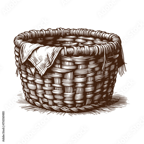 Rustic Woven Basket with Cloth