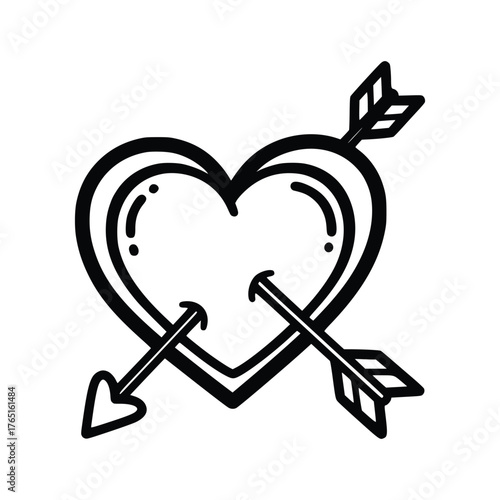 Heart pierced by arrow symbol of love and Valentines Day.