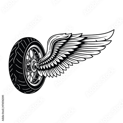 Motorcycle Wheel with Wing A Symbol of Speed and Freedom.
