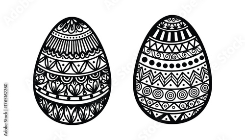 Ornate Easter Eggs with Intricate Black and White Designs.