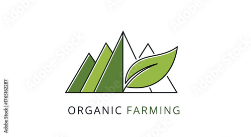 Eco friendly organic farming logo with mountain and leaf design.