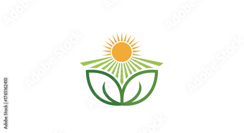 Green leaves and sun logo representing nature and growth in a beautiful design.