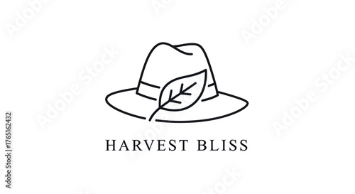 Elegant logo featuring a hat adorned with a leaf, symbolizing natures bounty and harvest bliss.