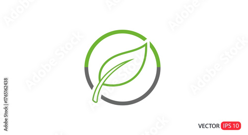 Green leaf inside a circle logo symbol for nature and environment.