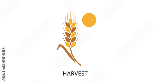 Golden wheat stalk and sun icon for harvest season logo.