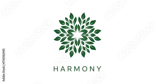 Harmony logo featuring a circular arrangement of green leaves representing balance and nature.