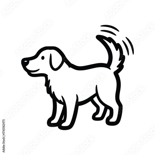 Cartoon Dog with Wagging Tail Line Art Illustration.