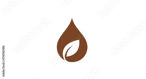 Brown Drop with Leaf - Natural Essence and Organic Symbol.