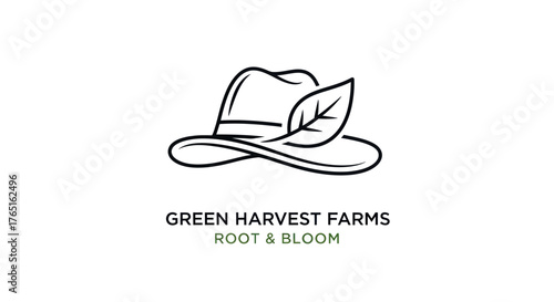 Green Harvest Farms Root and Bloom Logo with Hat and Leaf.