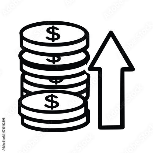 Stack of Coins with Upward Arrow Symbolizing Financial Growth.