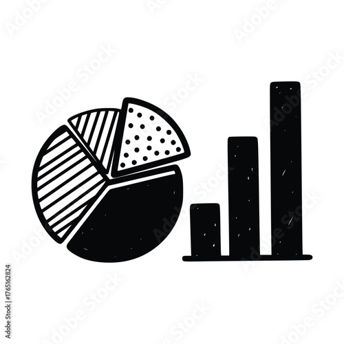 Handdrawn pie chart and bar graph illustration for data analysis.