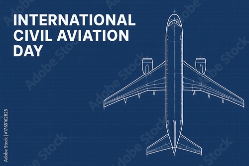 Wallpaper Mural International Civil Aviation Day Blueprint Style Aircraft Technical Drawing on Navy Background Torontodigital.ca