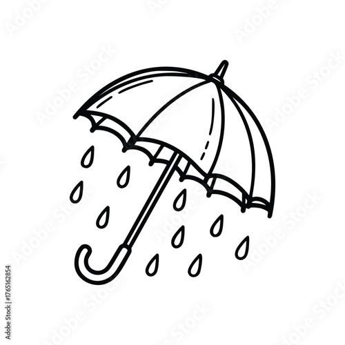 Umbrella in the Rain A Simple Black and White Illustration.