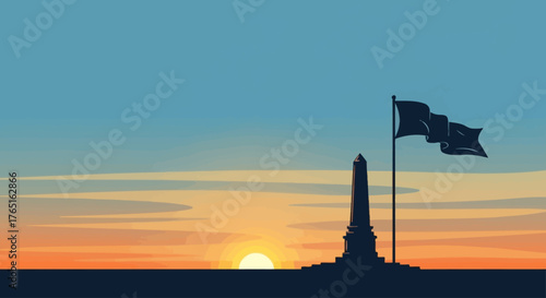 Flat Veterans Memorial Landscape Background with Sunrise