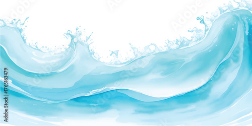  Fresh blue ocean water flows in a clean, transparent wave with a clear bubble splash backdrop