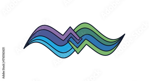 Abstract wave design with mountain peaks and vibrant colors, artistic illustration.