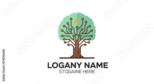 Digital Tree Logo Design with Circuit Board Leaves and Roots.