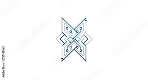 Abstract Tech Symbol - Interconnected Circuitry Design with Geometric Precision.