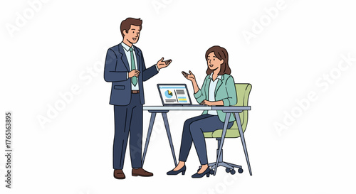 Cartoon vector illustration of a job interview scene.